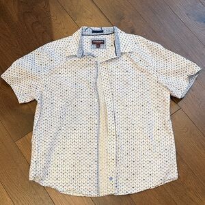 Johnston & Murphy White and Blue Airplane Short Sleeve Button Down Large